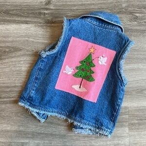 Copper Key Christmas print little girls denim vest